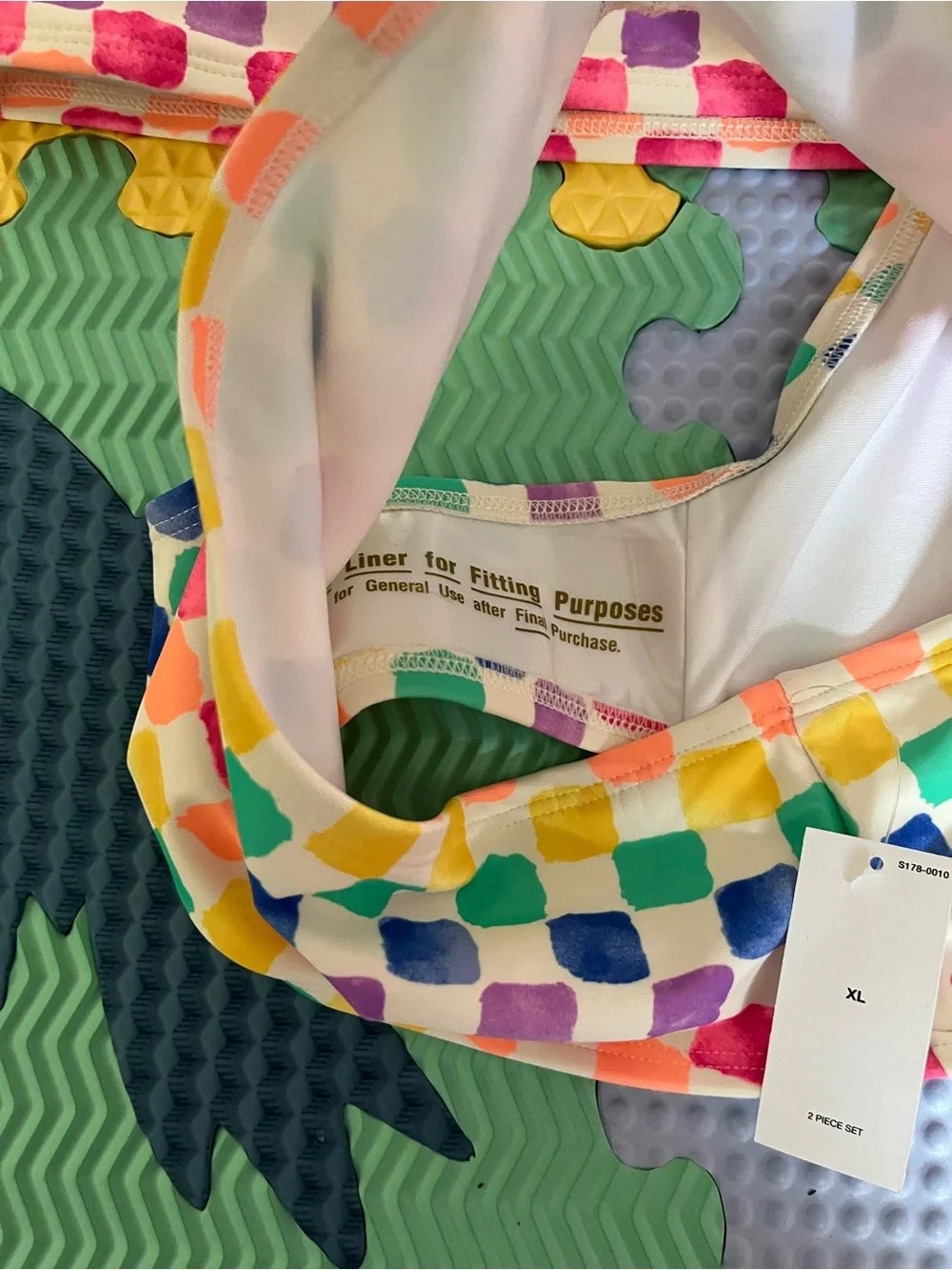 Old Navy Girls' Multicolor Checkered Tankini - Pink, Yellow, Green, Blue, Purple